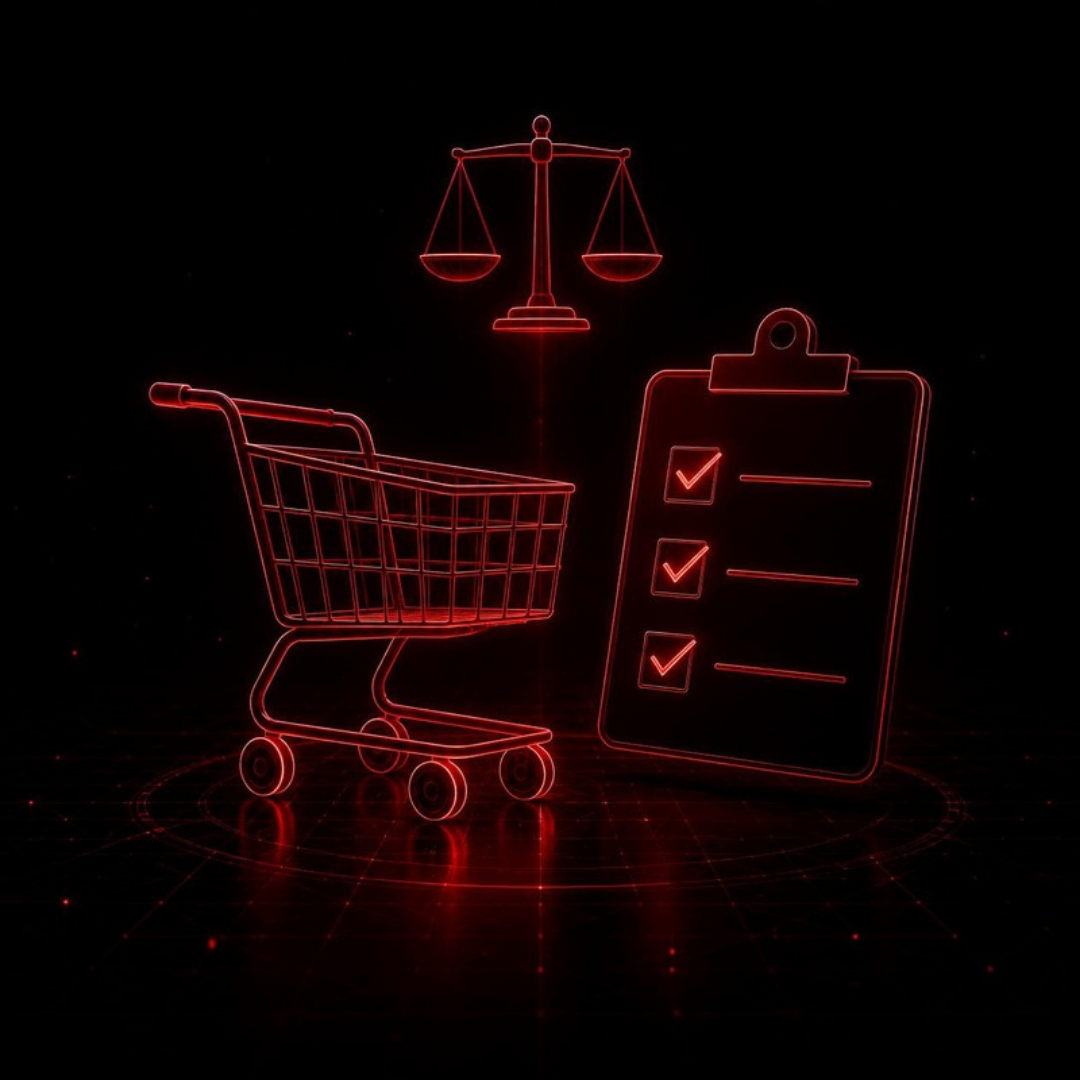 Winkelmandje, checklist en weegschaal: webshop conformiteitscheck