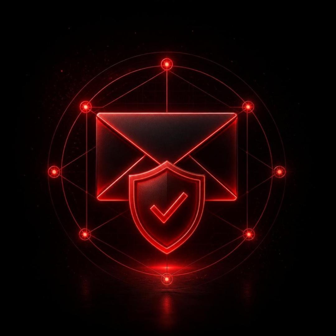 Envelop met rood schild: mail-beveiliging